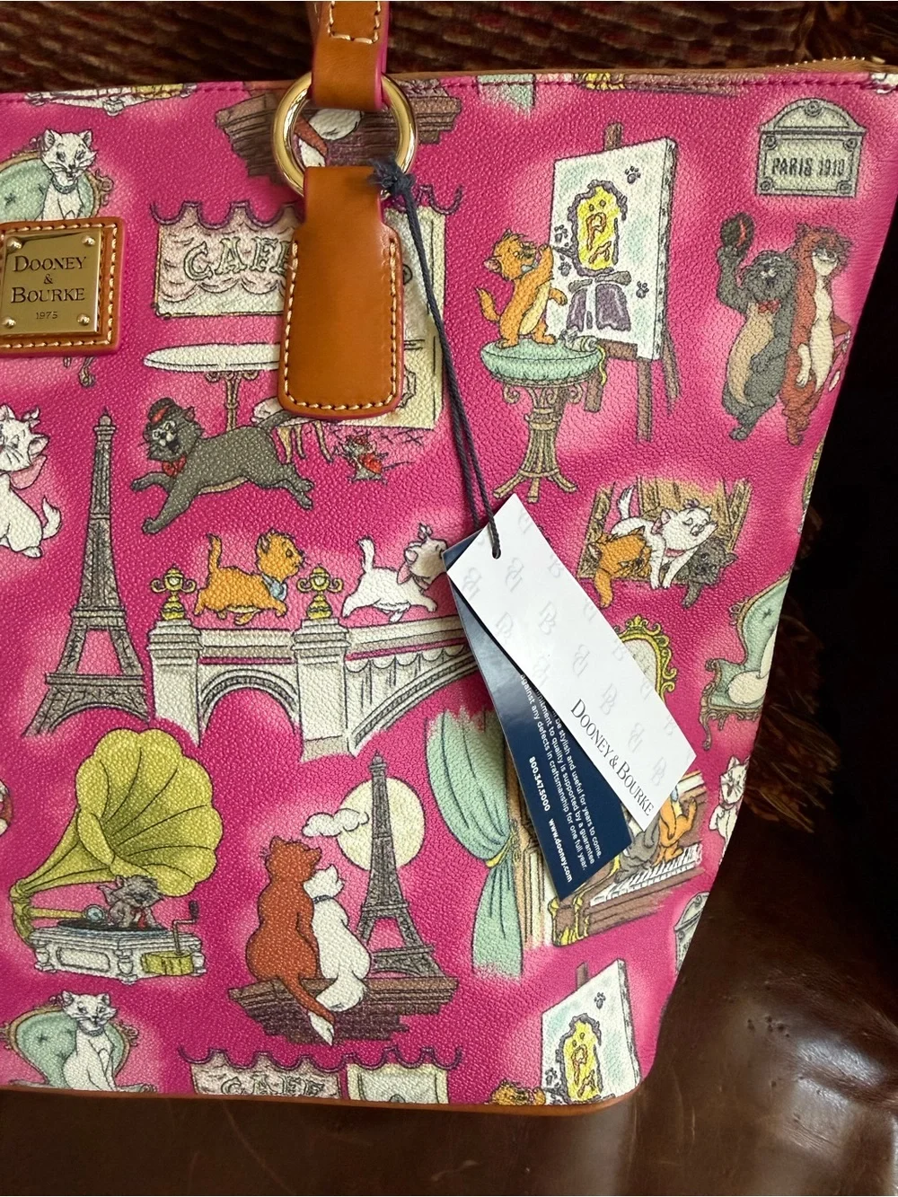 Vtg NWT Dooney & Bourke DISNEY Aristocrats Print Leather Tote 50th Anniversary